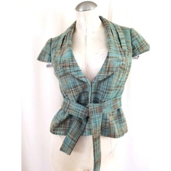 The Limited Jackets & Blazers - The Limited Cropped Plaid Blazer in Blue and Brown